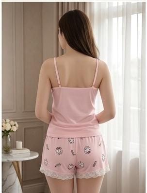 Hello Kitty Pink Soft Ribbed 2-Piece Cami & Shorts Night Suit for Women