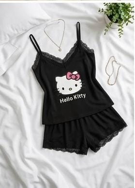Hello Kitty Pink Soft Ribbed 2-Piece Cami & Shorts Night Suit for Women