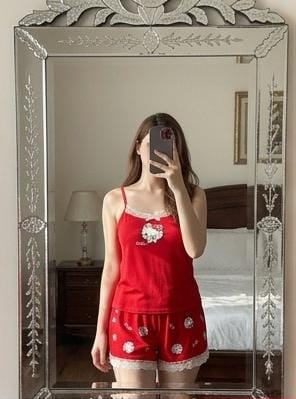 Hello Kitty Pink Soft Ribbed 2-Piece Cami & Shorts Night Suit for Women