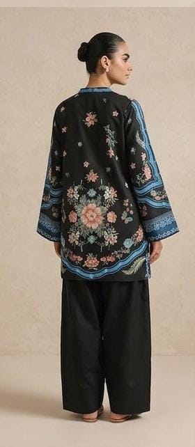 Black Floral Printed 2 Piece (Shirt aur Trouser)