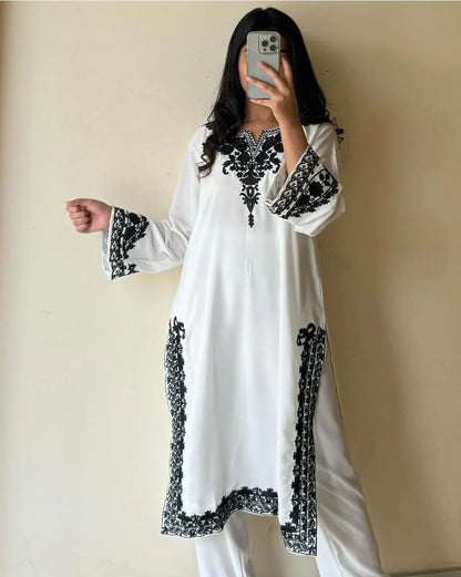 Elegant White Embroidered Formal Wedding 3-Pieces