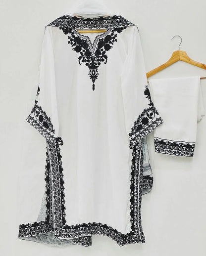 Elegant White Embroidered Formal Wedding 3-Pieces
