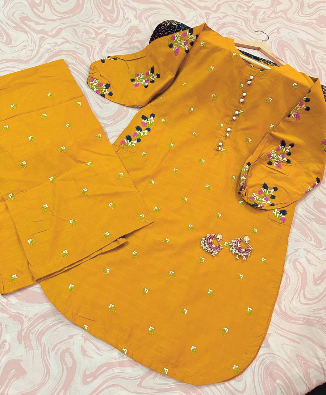 Bouti Embroidered Round Shirt with Embroidered Flapper 2PCs