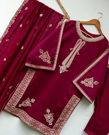 Artcile 3pc Taveez  with Embroidered Dupatta
