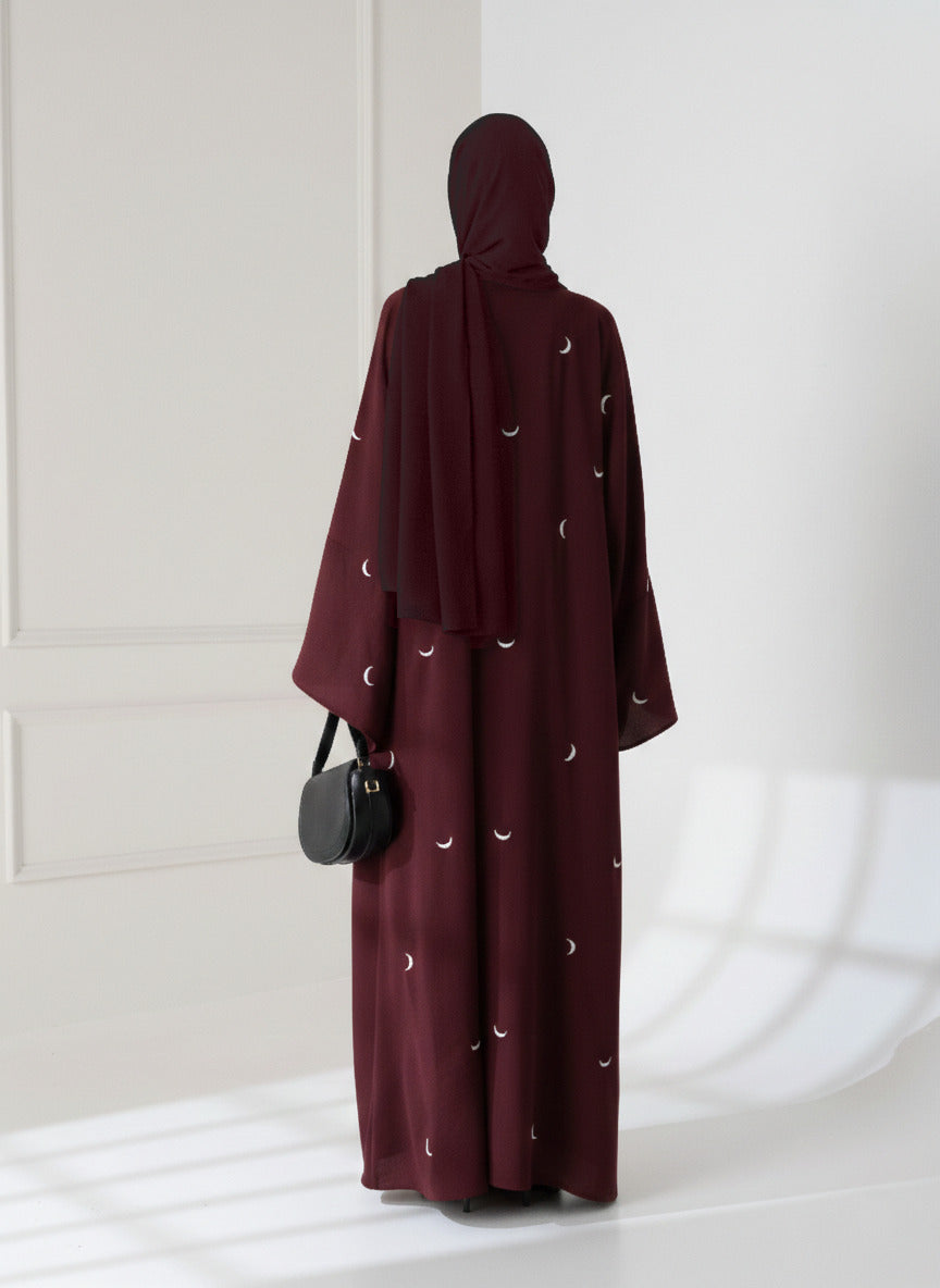 Front Back Moon 🌙 Embroidered Abaya with stoller 2PCs&nbsp;