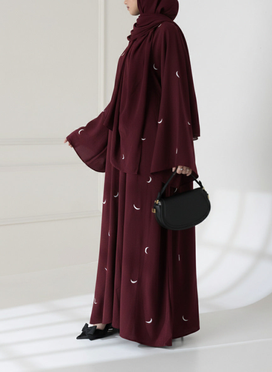 Front Back Moon 🌙 Embroidered Abaya with stoller 2PCs&nbsp;