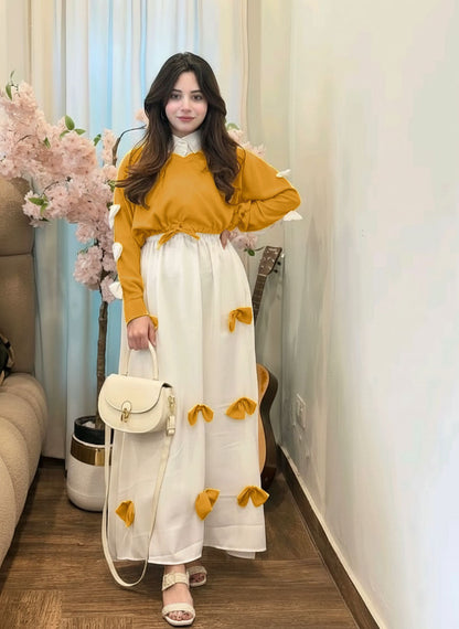 Bow attached on frock Maxi and top Sleeves 2PCs
