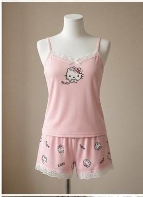 Hello Kitty Pink Soft Ribbed 2-Piece Cami & Shorts Night Suit for Women