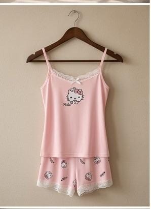 Hello Kitty Pink Soft Ribbed 2-Piece Cami & Shorts Night Suit for Women