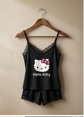 Hello Kitty Pink Soft Ribbed 2-Piece Cami & Shorts Night Suit for Women