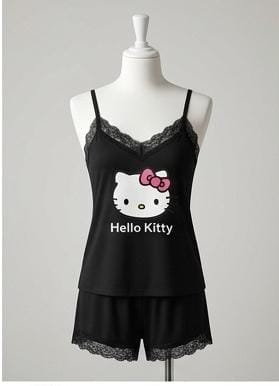 Hello Kitty Pink Soft Ribbed 2-Piece Cami & Shorts Night Suit for Women