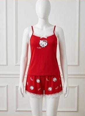 Hello Kitty Pink Soft Ribbed 2-Piece Cami & Shorts Night Suit for Women