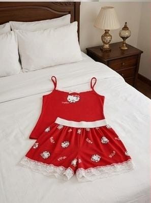 Hello Kitty Pink Soft Ribbed 2-Piece Cami & Shorts Night Suit for Women