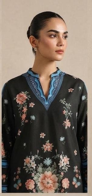 Black Floral Printed 2 Piece (Shirt aur Trouser)