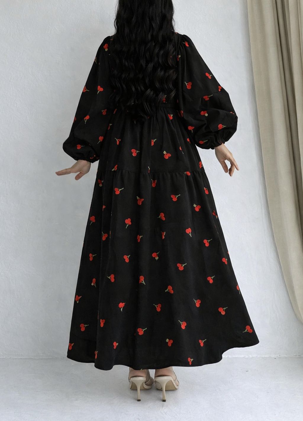 Premium Swiss Lawn Cherry Print Long Flare Maxi Dress for Women