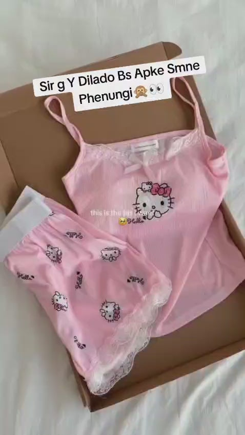 Hello Kitty Pink Soft Ribbed Cami & Shorts Pajama Set for Women
